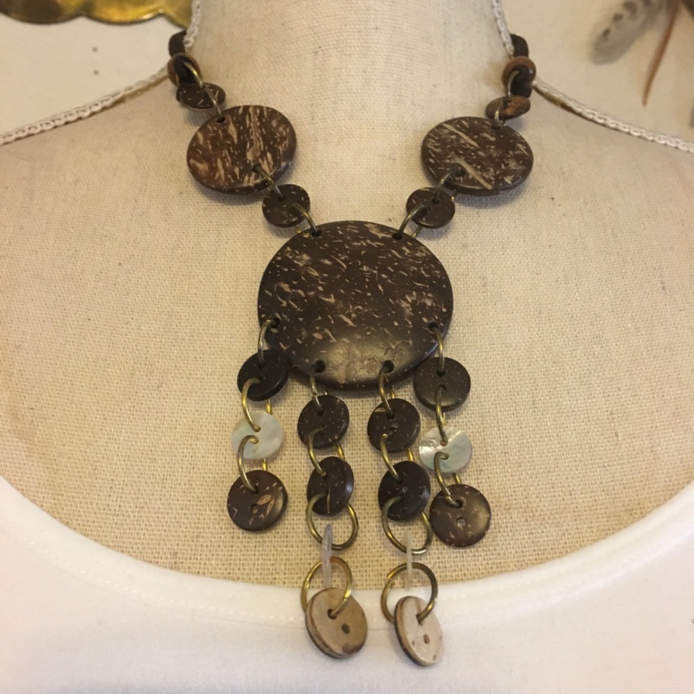 Boho wood bead chandelier fringe necklace
